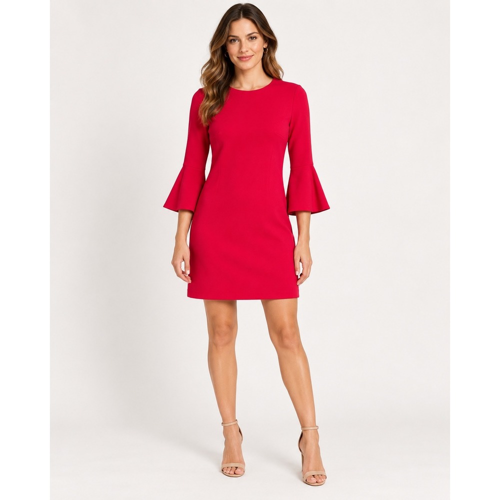 Tommy Hilfiger Sheath Dress Womens 2 Pink Bell Sleeve Button Crepe Workwear